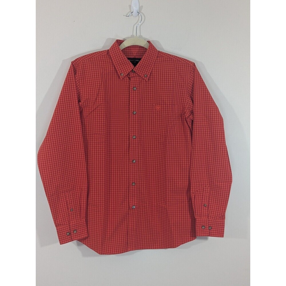 Ariat Boys Teen Pro Series Plaid Red Button Down Shirt Cowboy Western Sz XL (18)